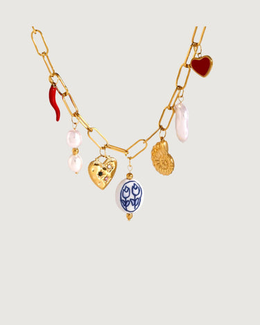 CHARM NECKLACE - CHILLI - SHELL - PORCELAIN BEAD - PEARL - HEART - STUDIO JO STORE